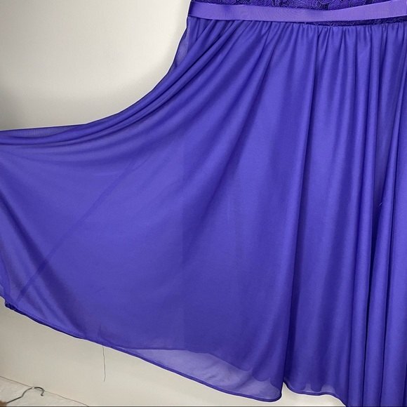 Davids Bridal One Shoulder Dress Lace Corded Short Bridesmaid New Purple Size 12 - Picture 13 of 13